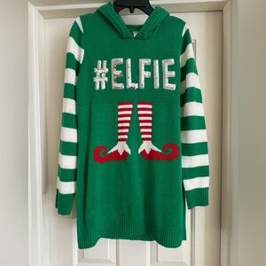 No Boundaries Green Elfie Sweater with Striped Sleeves